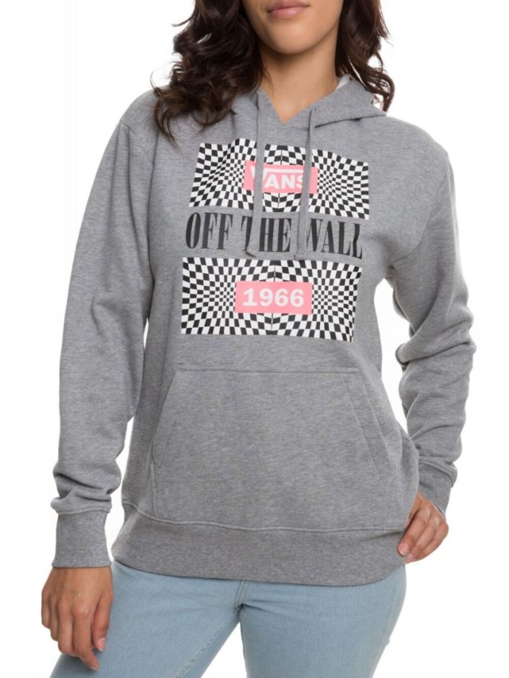 VANS L Retro Vintage Look Hippie Psychedelic Checkered “1966” Fleece Hoodie Gray